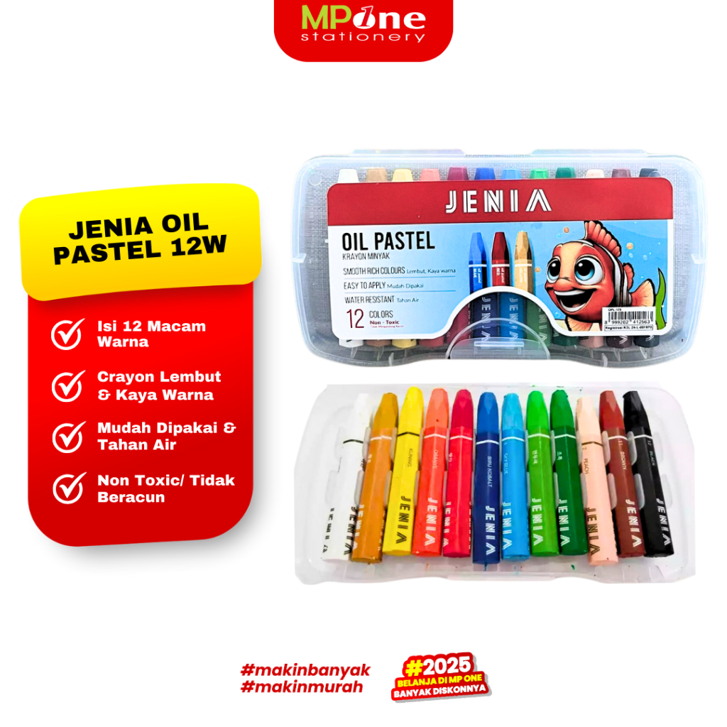 

Jenia Oil Pastel 12 Warna OPL-12S / Krayon Minyak Mewarnai Anak 12 Warna JENIA