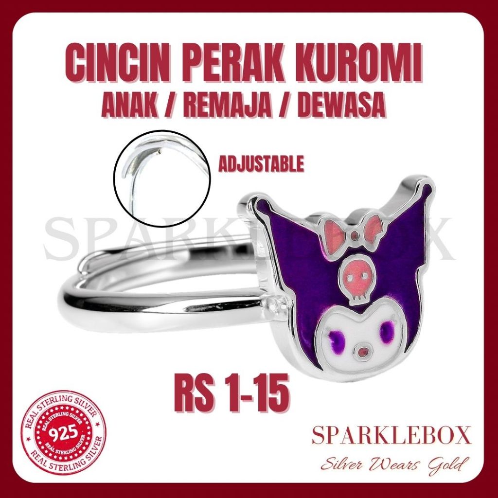 Cincin Anak Perempuan / Cincin Perak Anak / Cincin Anak Lapis Emas / KUROMI - Sparklebox