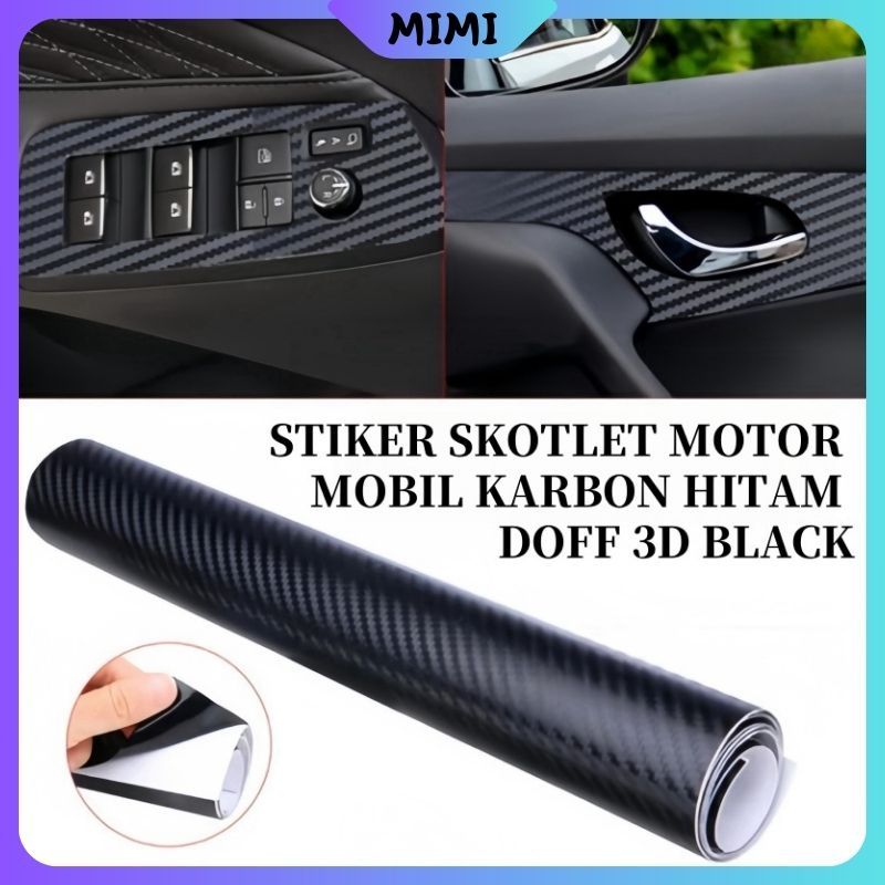 Stiker Skotlet Serat Carbon 3D Hitam Doff 152*50 Cm / Stiker Skotlet Motor Mobil