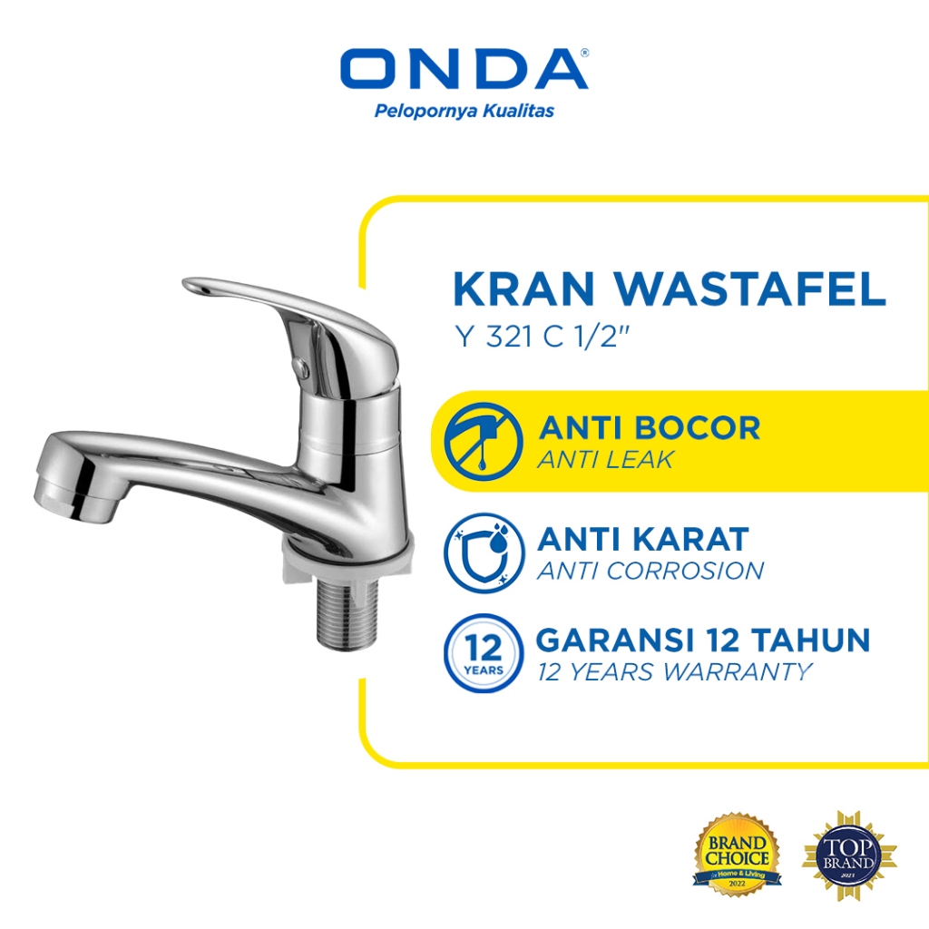 ONDA Kran Air Wastafel Kamar Mandi Cuci Tangan Tanam Kaku Anti Bocor Y 321 C 1/2"