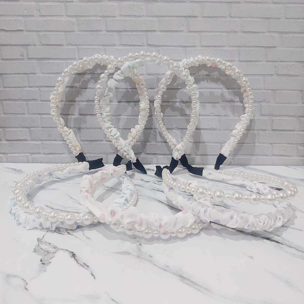 Bando Anak Perempuan Dengan Pita / Aksesoris Rambut / Bandana Anak Motif Mutiara Lucu Aksesoris Mura