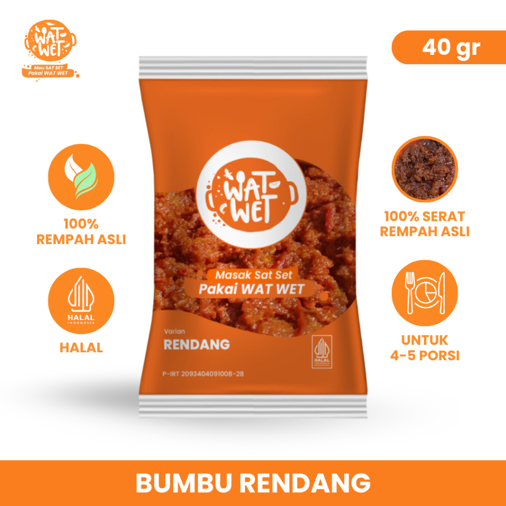 

WAT WET - Bumbu Rendang 40gr | 100% Rempah Asli, Halal, Praktis & Lezat