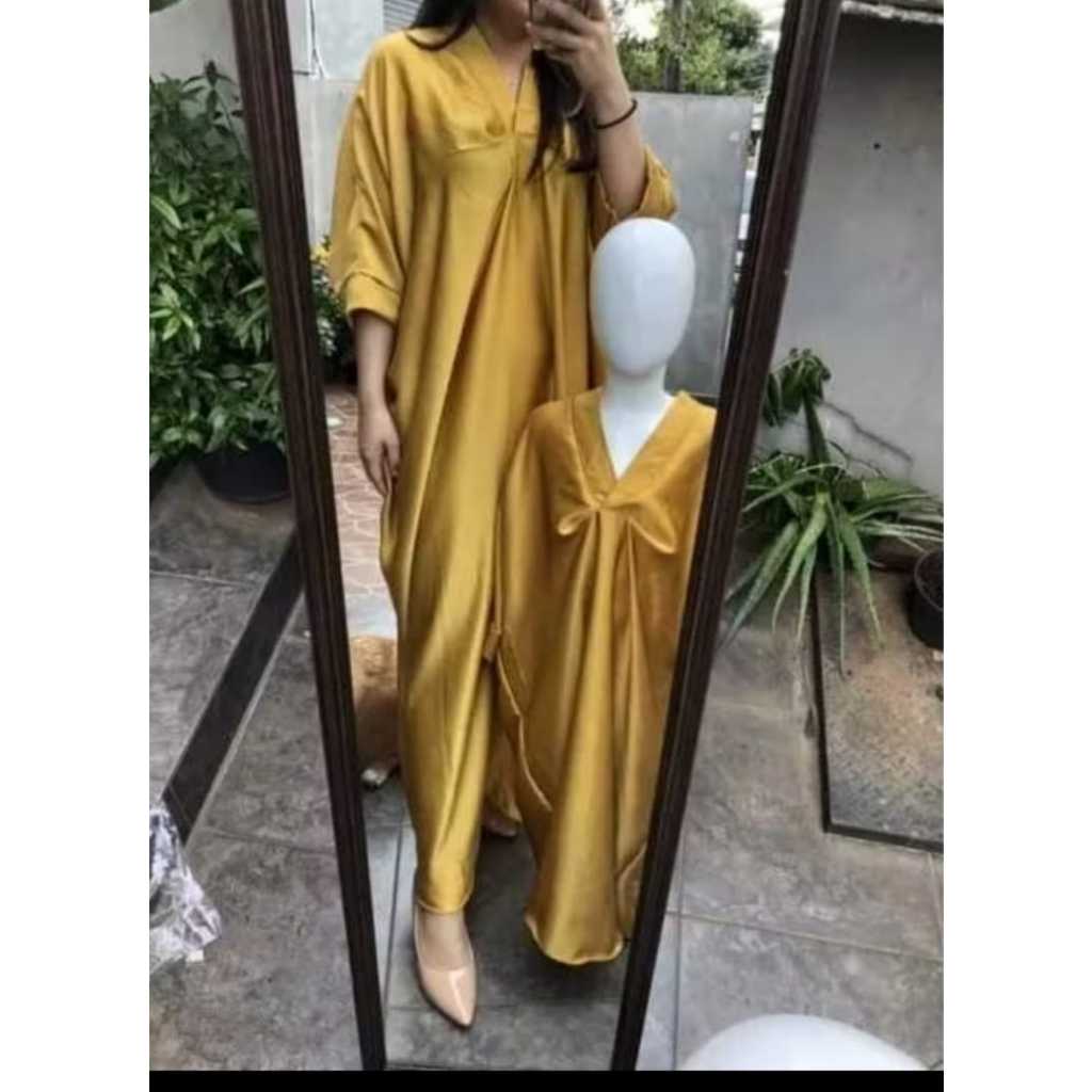 Kaftan Lebaran Cewek Remaja Satin Polos Kekinian Wanita Hari Raya Termurah Terlaris