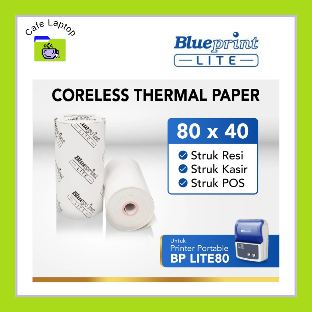 

Kertas Thermal Struk kasir POS & Resi BLUEPRINT Lite 80x40 mm 1 ROLL