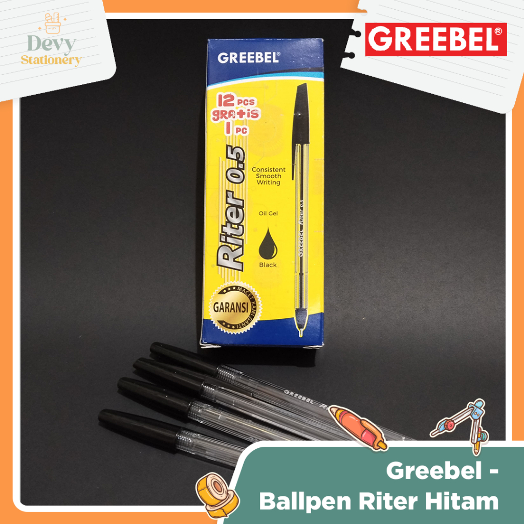 

GREEBEL Ballpen Riter Warna Hitam, Merah, Biru