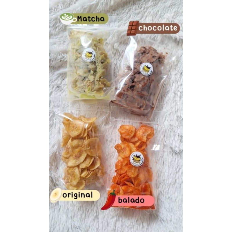 

BANANA CHIPS LUMER - keripik pisang | cokelat-matcha-balado kemasan 50g