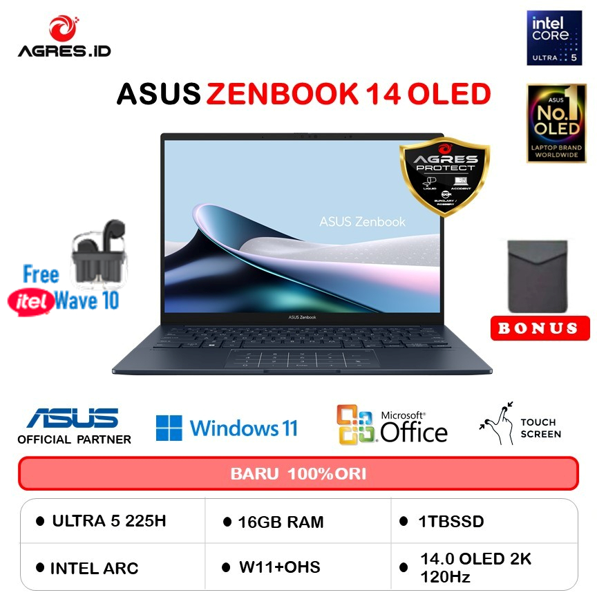 ASUS ZENBOOK 14 OLED TOUCH UX3405CA ULTRA 5 225H 16GB 1TB W11+OHS 14.0 2K 120HZ EVO BLUE -OLED5111TM