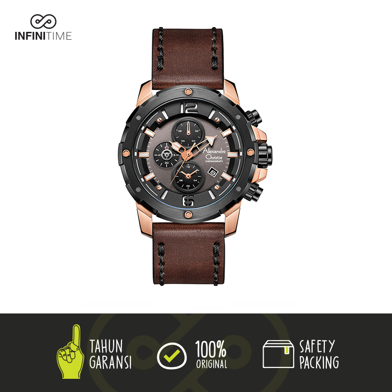 Jam Tangan Alexandre Christie AC 6410 Black Rosegold Leather Pria