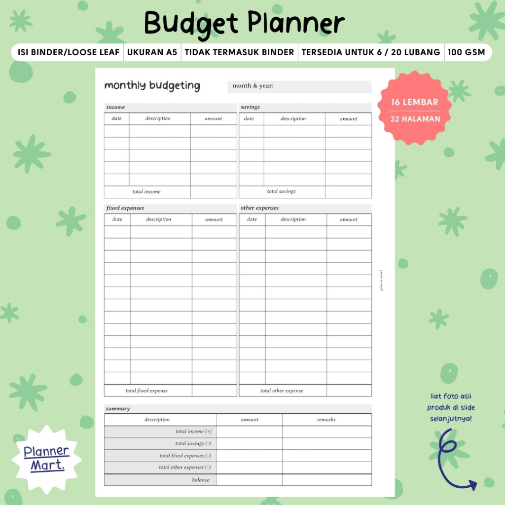 

Isi Binder A5 | Budget Planner