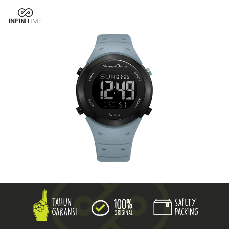 Jam Tangan Alexandre Christie AC 9350 Grey Blue Digital Pria