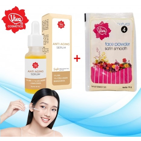 VIVA ANTI AGING SERUM With Triple Rejuvenating Active + Bedak viva sachet / bedak viva sachet no 4
