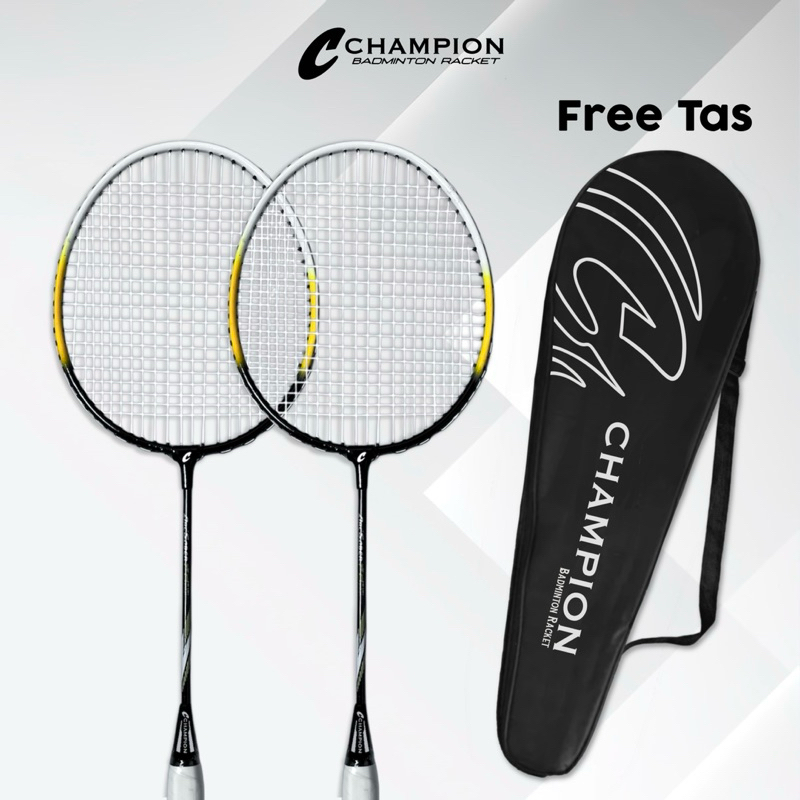 Champion Raket Badminton Bulutangkis Original Isi 2 Bonus Tas Kualitas Bagus Free Packing Kayu