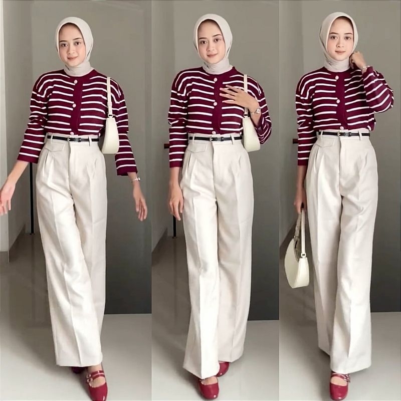 One Set Wanita / Cardigan Rajut + Oro Pants Haighwaist / Setelan Wanita / Setelan Wanita Kekinian / 