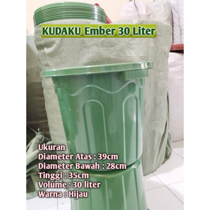 Tong Ember Plastik 30L + Tutup / Tong Air Plastik Hijau (Bahan Tebal)