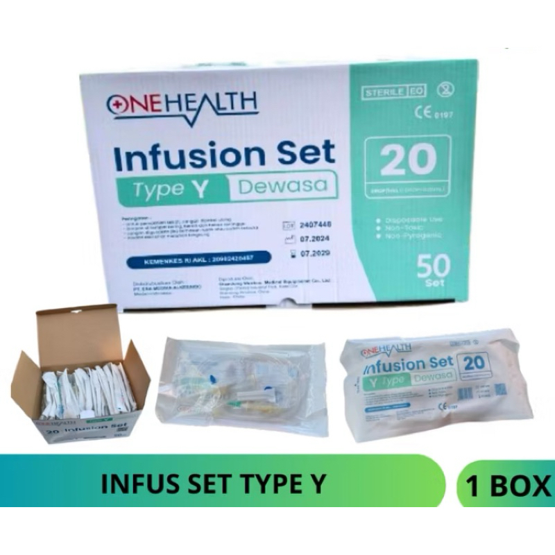 Infuset Y Tipe Onehealth Selang Infus Set Anak / Dewasa Per BOx