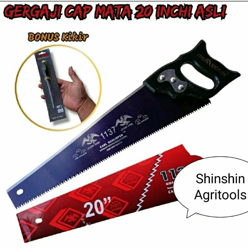 BONUS Kikir - PAKET Gergaji Kayu Cap Mata ASLI Cap Mata 20 Inch BONUS KIKIR - Hand Saw Carl Schliepe