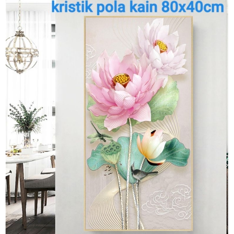 DIY Paket kristik bunga lotus pink teratai pola kain 11ct cross stitch kit sulaman silang jahit craf