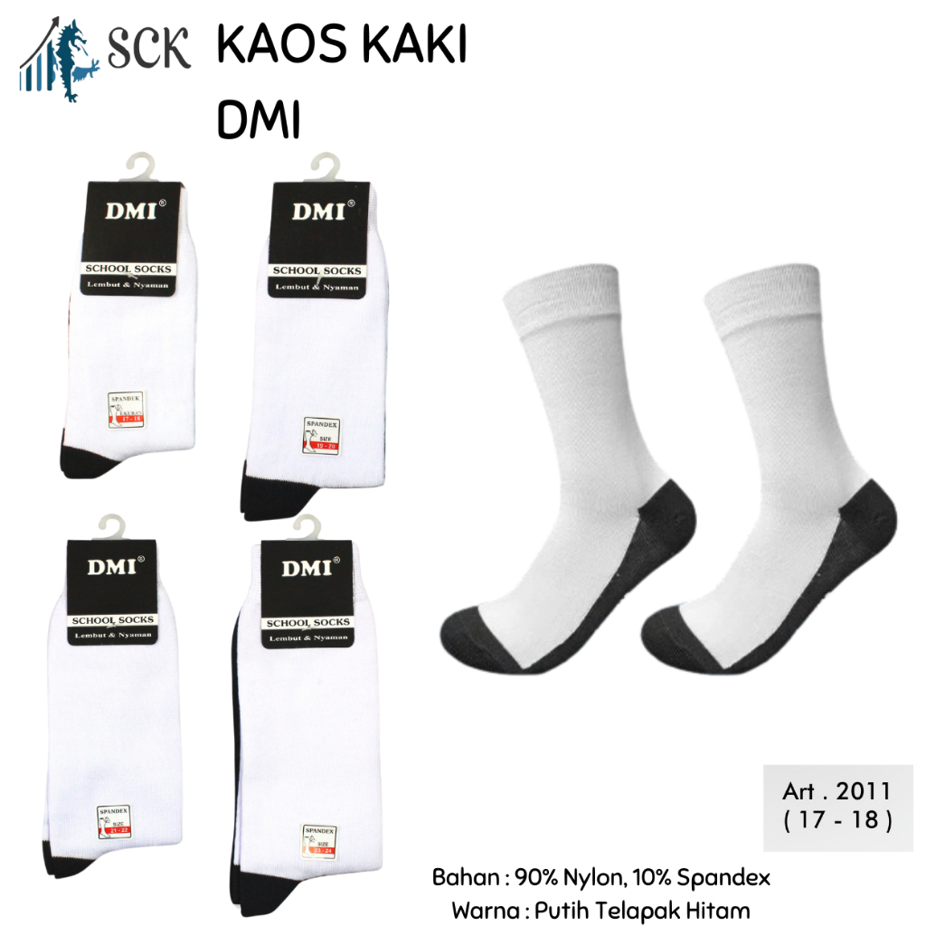 Kaos Kaki Sekolah Panjang DMI 2011 Polos Putih Kombinasi Hitam / Kaus Kaki Anak TK SD DMI 2011 Halus