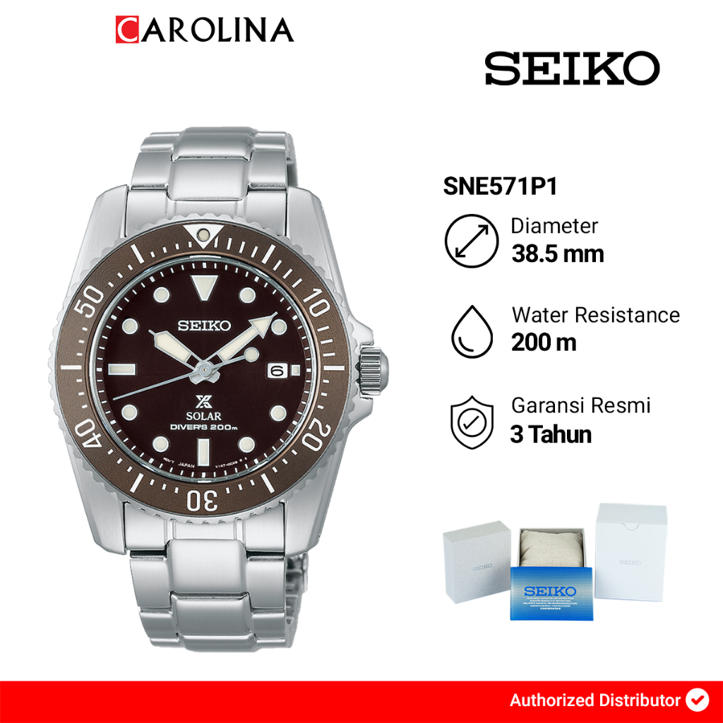 Jam Tangan Pria Seiko Prospex SNE571P1 Solar Divers 200M Dark Brown Dial Stainless Steel Strap