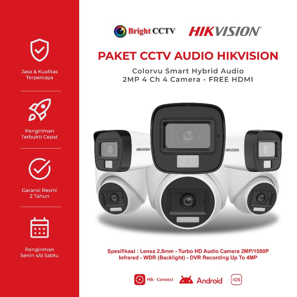 Paket CCTV Hikvision Audio Camera 4Ch 4 Camera 1080P HDD 500GB