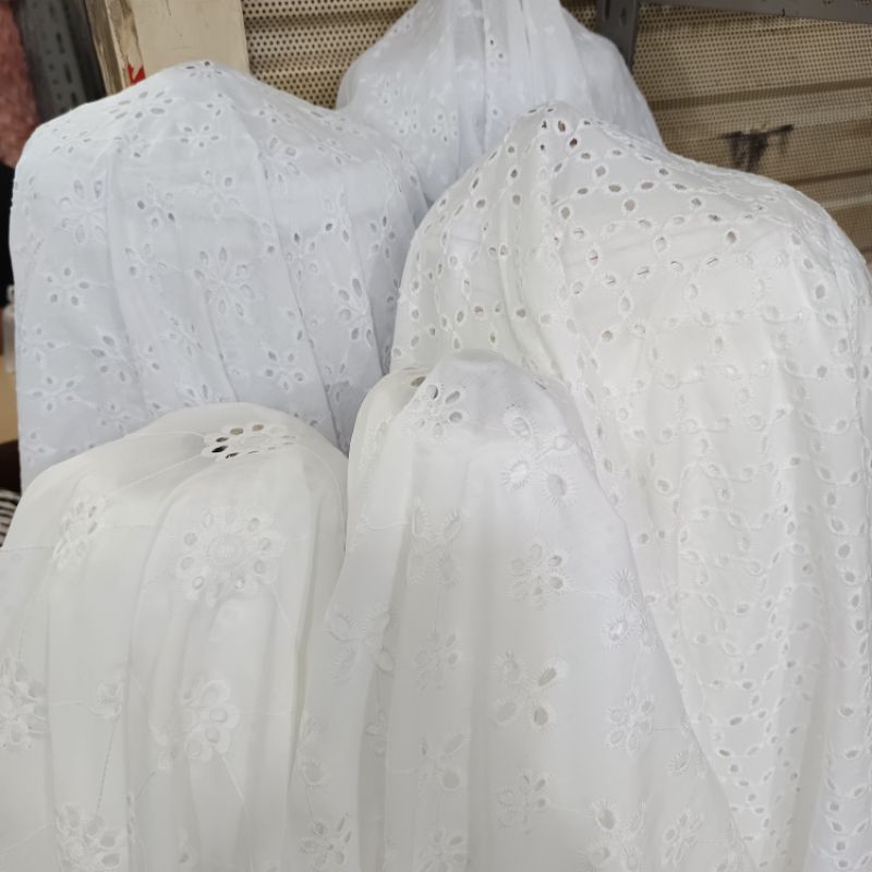 bahan kain katun bordir putih bersih 100% ketun harga per 50cm / setengah meter