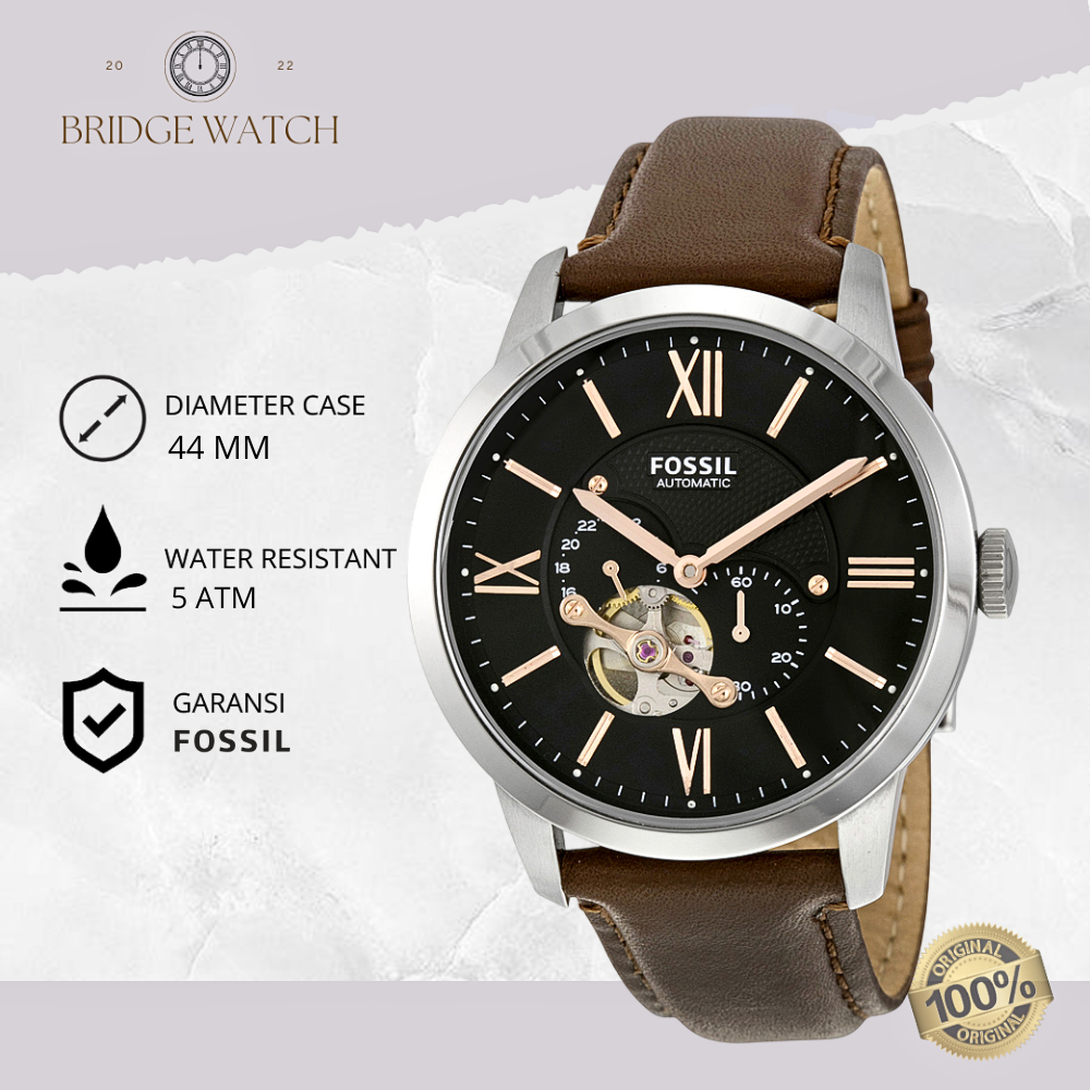 Jam Tangan Fossil Pria Automatic Townsman Chronograph Brown Leather Analog Strap Kulit Cowok Water R