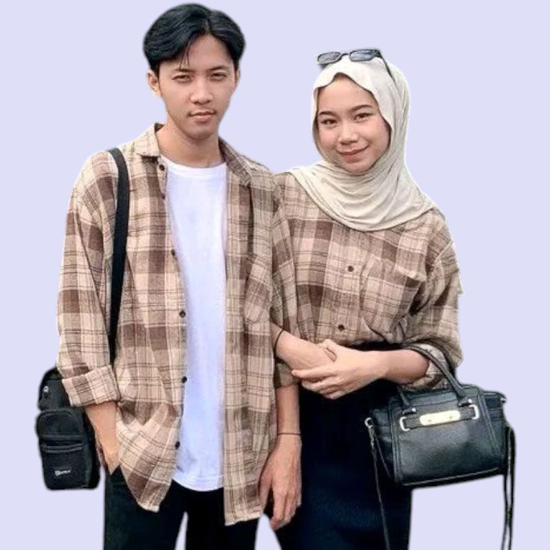 Kemeja flanel kotak kotak Couple Pasangan Ootd Pria Wanita Kekinian