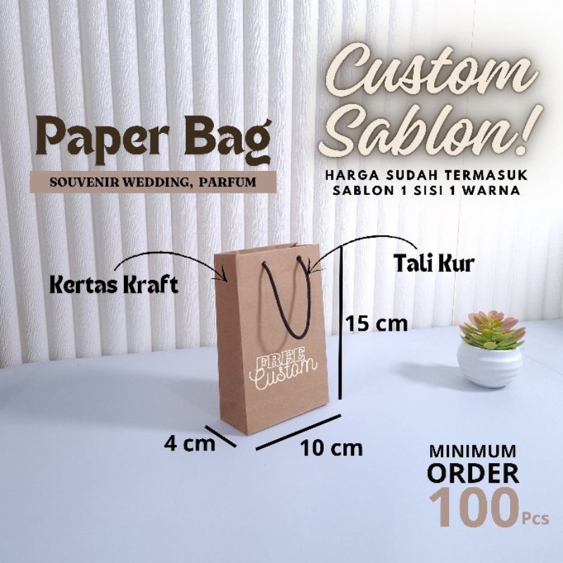 

Paper Bag 10 × 4 × 15 Tas Kertas Kraft Tebal Custom Sablon