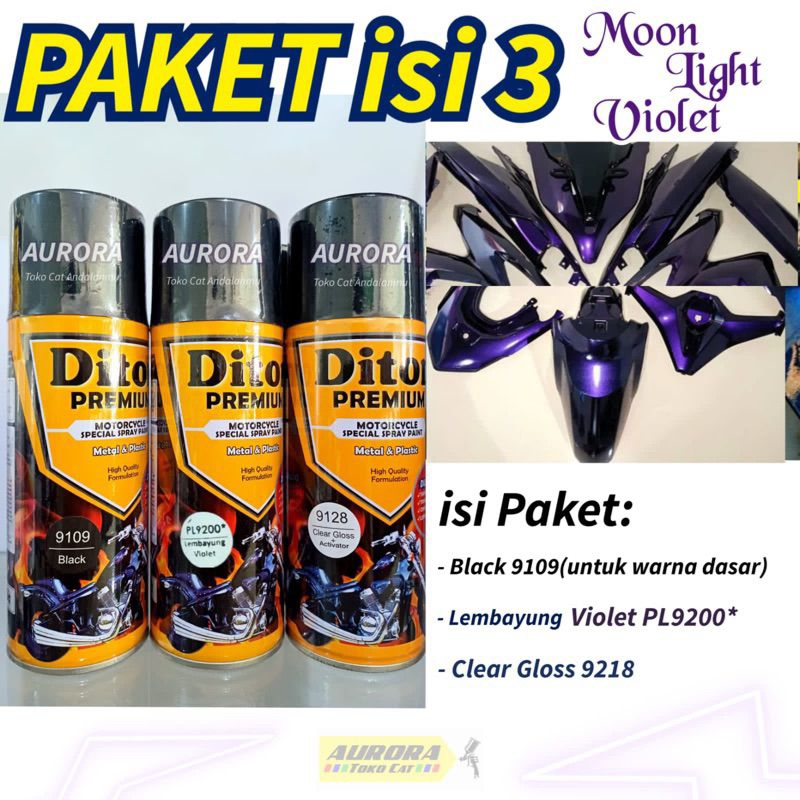 PAKET Diton Premium Moonlight Violet 400ml Moon Light Ungu Purple | Cat Semprot Sepeda Motor Mobil