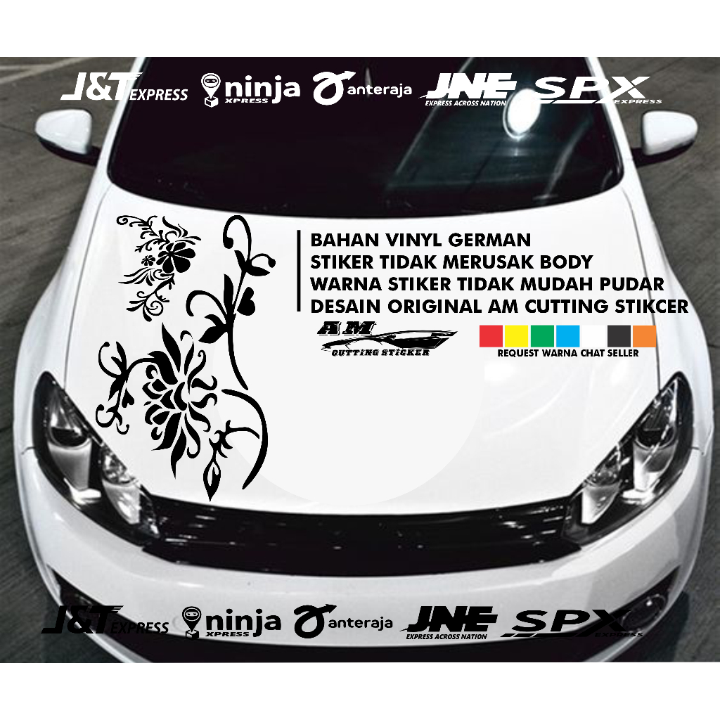 STIKER MOBIL CUTTING STIKER KAP MESIN STIKER BUNGA STIKCER CAP MOBIL DEPAN