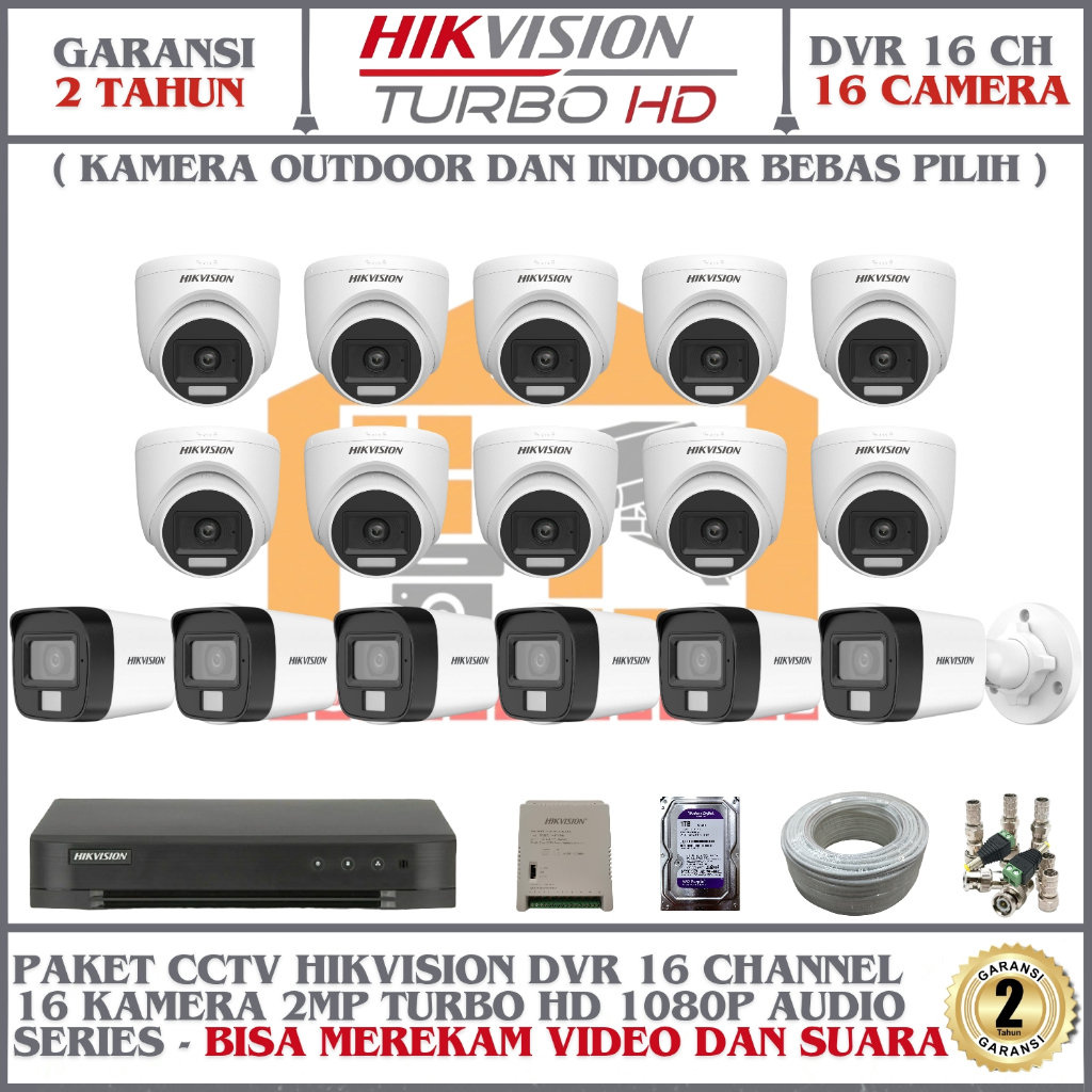 Paket CCTV Hikvision DVR 16 Channel 16 Kamera 2mp Hikvision Turbo HD 1080p Audio Series komplit