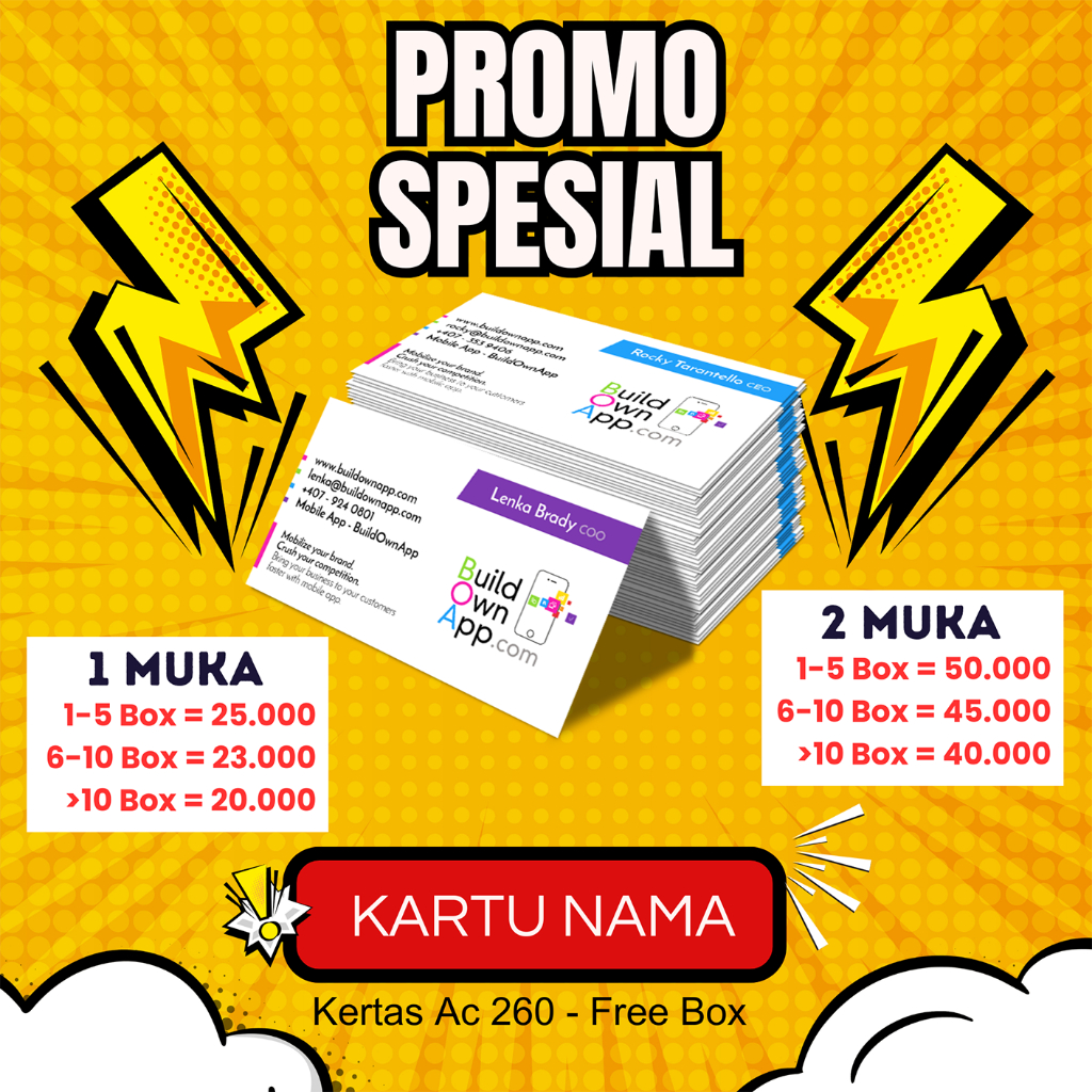 

Cetak Kartu Nama Murah Bahan Art Carton 260 glossy 1 Hari Jadi