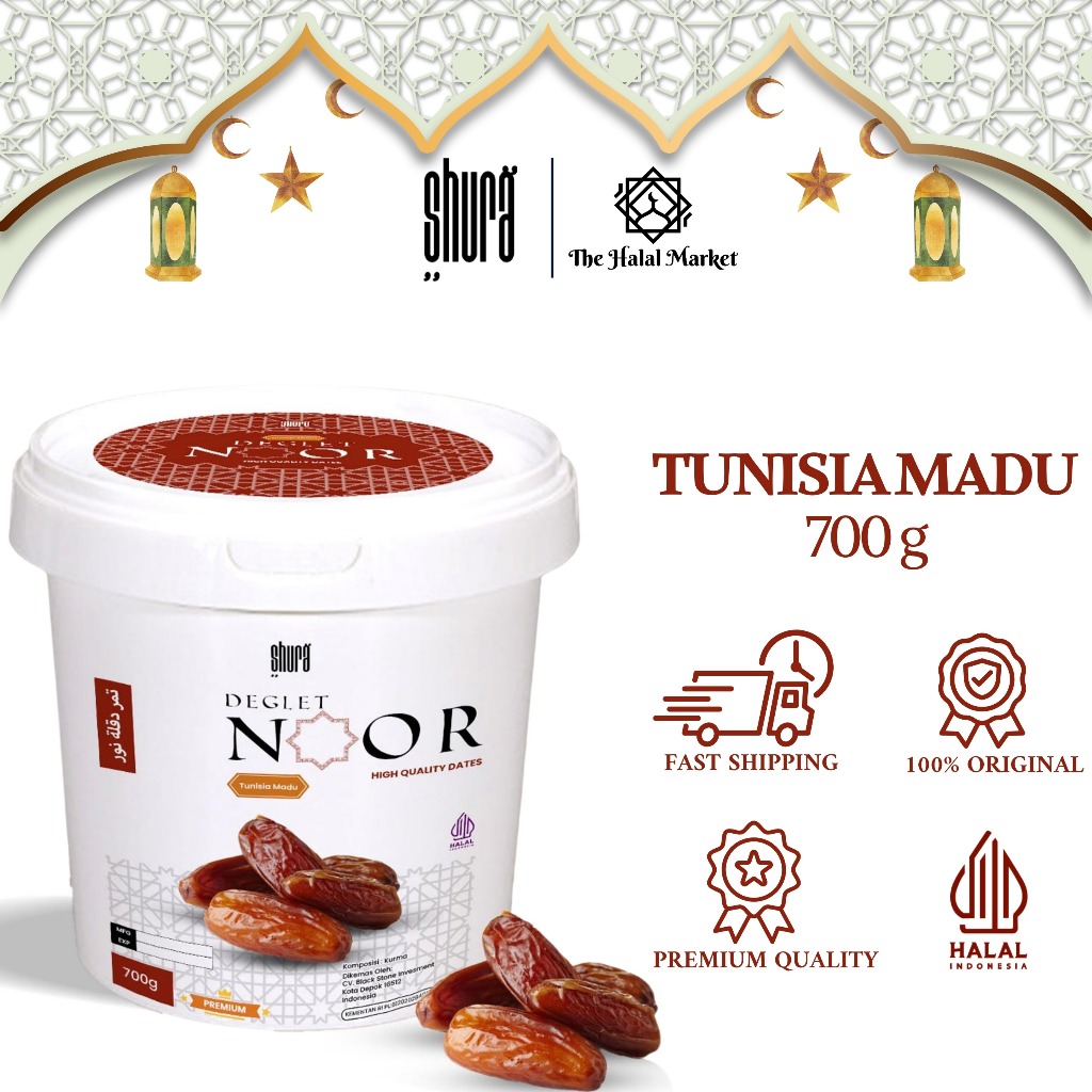 

Shura Kurma Tunisia Madu Deglet Noor Untuk Buka Puasa Non Tangkai Original Ember 700 Gram