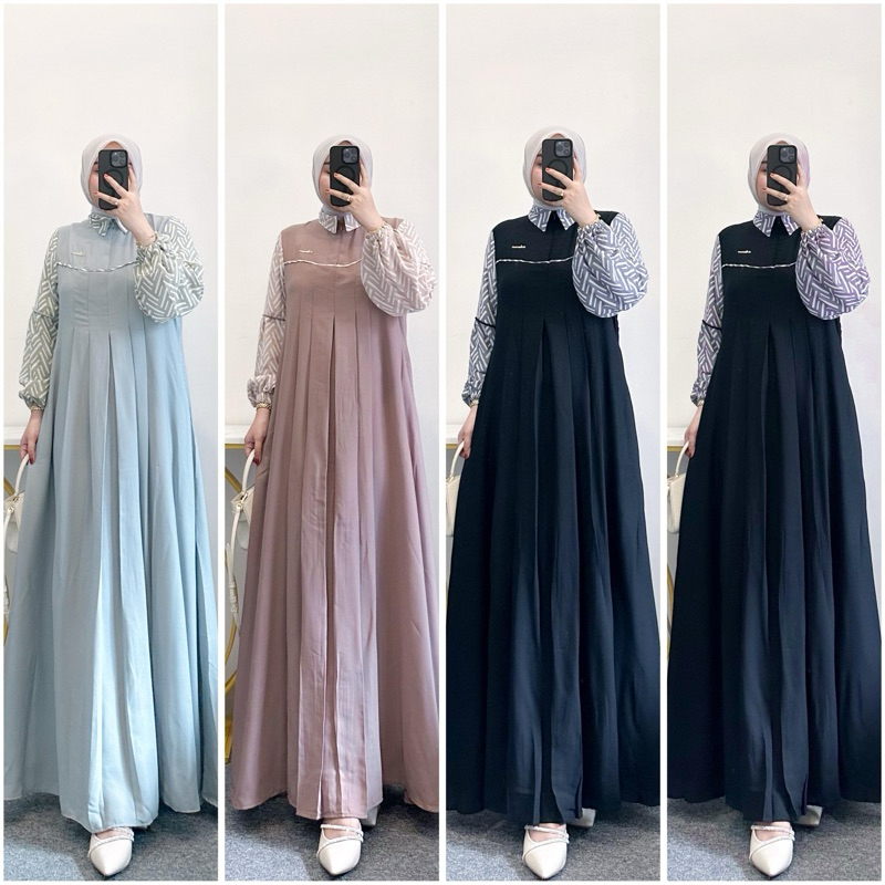 Indahcollection.ic - Gamis / Dress { AMORE LENGAN ZIGZAG } - Cerutti Crepe Premium - Rekomendasi Har