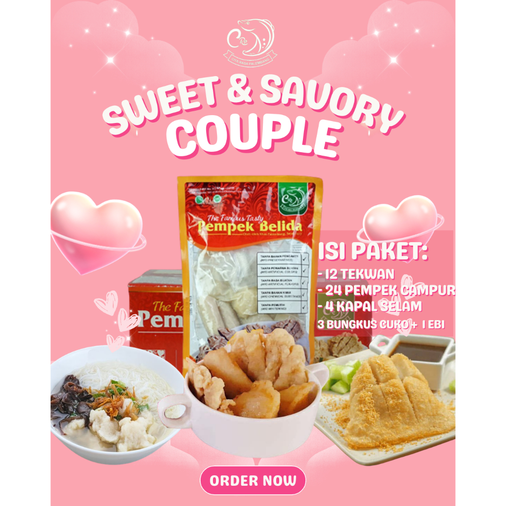 

Sweet & Savory Couple - Paket Pempek Belida dan Tekwan Spesial Valentine (24 PCS Pempek Campur + 4 PCS Kapal Selam + 12 Tekwan) | Cemilan dan Oleh-Oleh Khas Asli Palembang