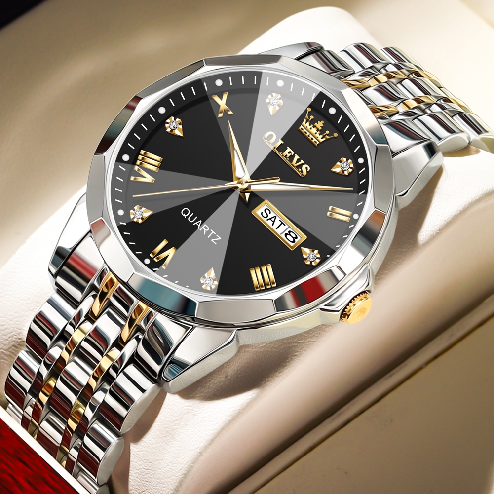 OLEVS Jam Tangan Pria Anti Air Original Terbaru Mewah Hitam Luxury Stainless Steel Watch Men