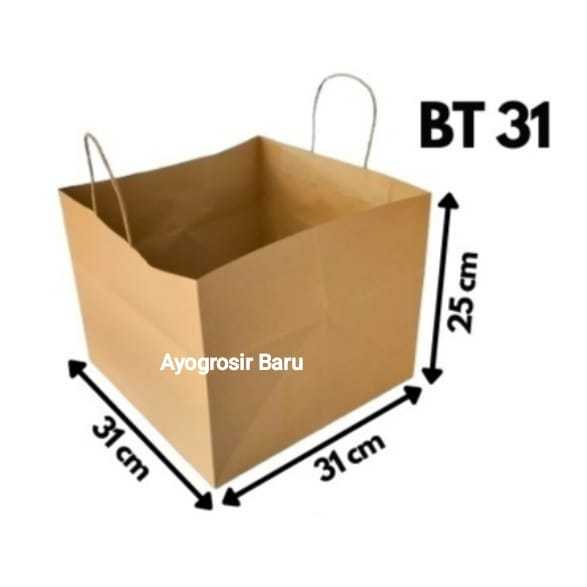 

Paper Bag Premium 31x31x25 isi 10 pcs Coklat Polos BT 31 untuk Dus 25x25 28x28 30x30