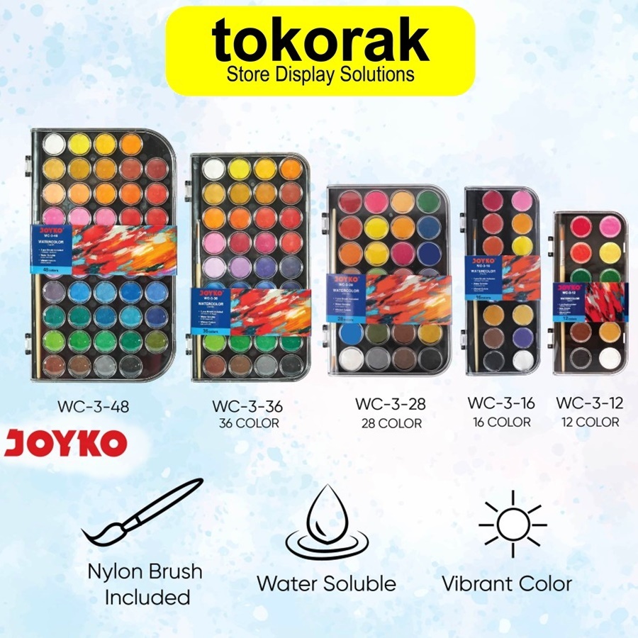 

JOYKO WATERCOLOR SET CAT AIR JOYKO LUKIS WATERCOLOUR 36 48 WARNA WC-3 WATER COLOR COLOUR