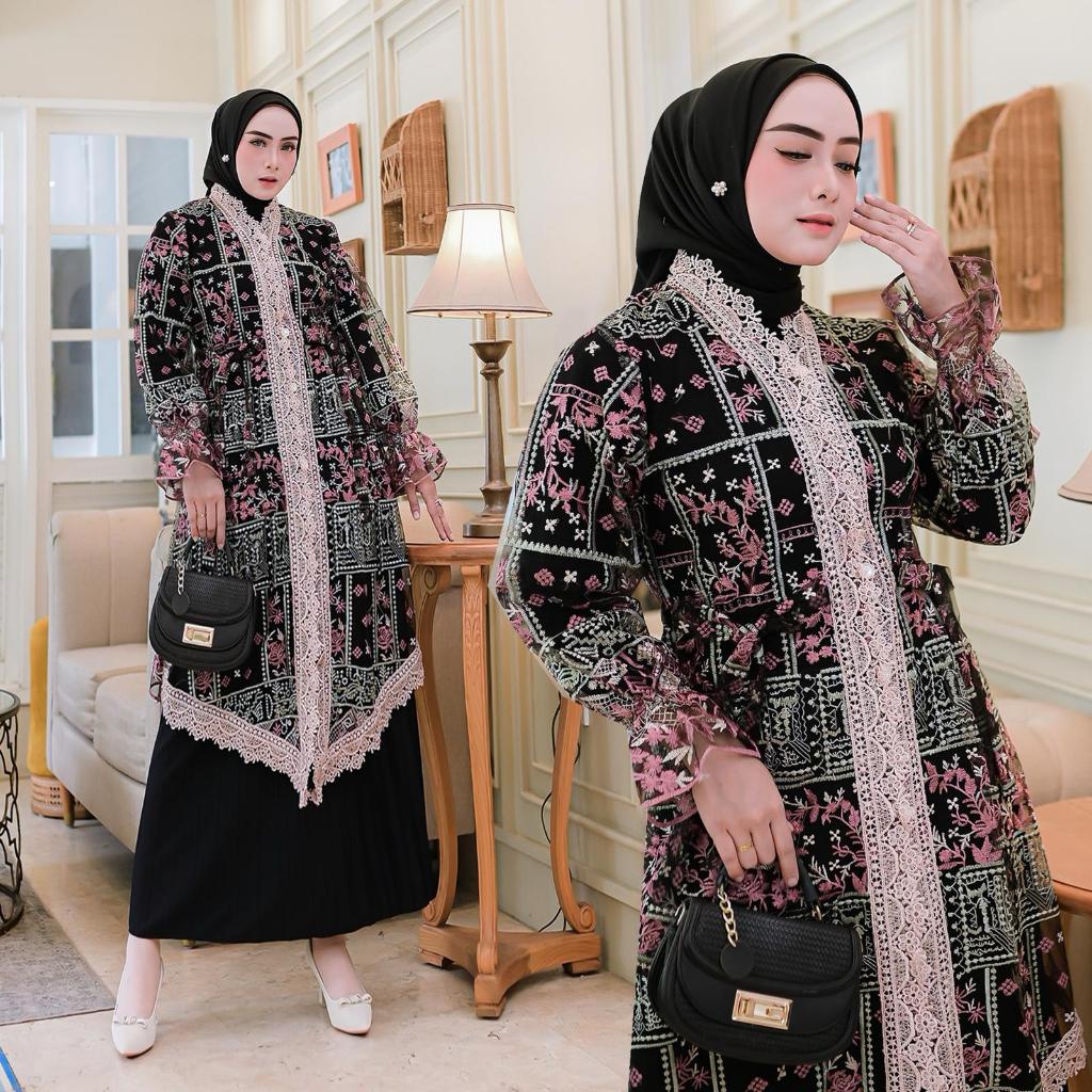 Atasan Tile Mix Premium Outer Pesta Wanita Modern Outer Layla Premium Bahan Tile Threeton