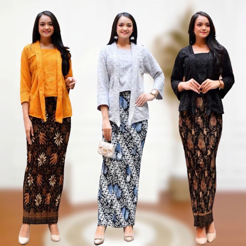 Setelan Kebaya Kutu Baru Brokat Modern + Rok Olisket Batik Kebaya Wisuda Kartini Polos Kebaya Kondan