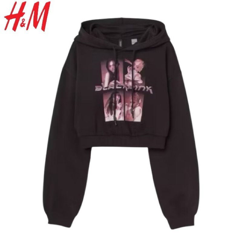 Hoodie HM crop bla*k prink printed | Hoodie crop hm termurah