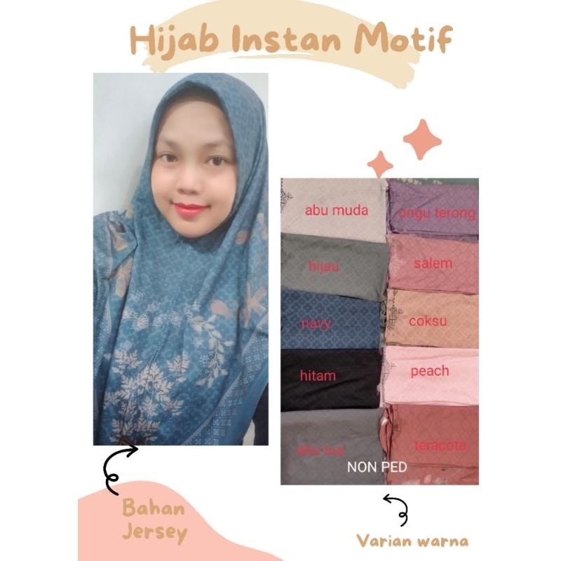 Hijab Instan Motif Non Ped / Hijab Instan Motif Bahan Jersey / Hijab Instan Viral