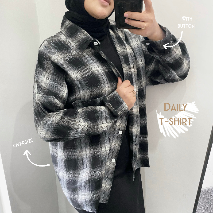 ONASAE Kemeja Flannel Cambridge Oversized Shirt Kemeja Wanita Motif Kotak-Kotak Lembut