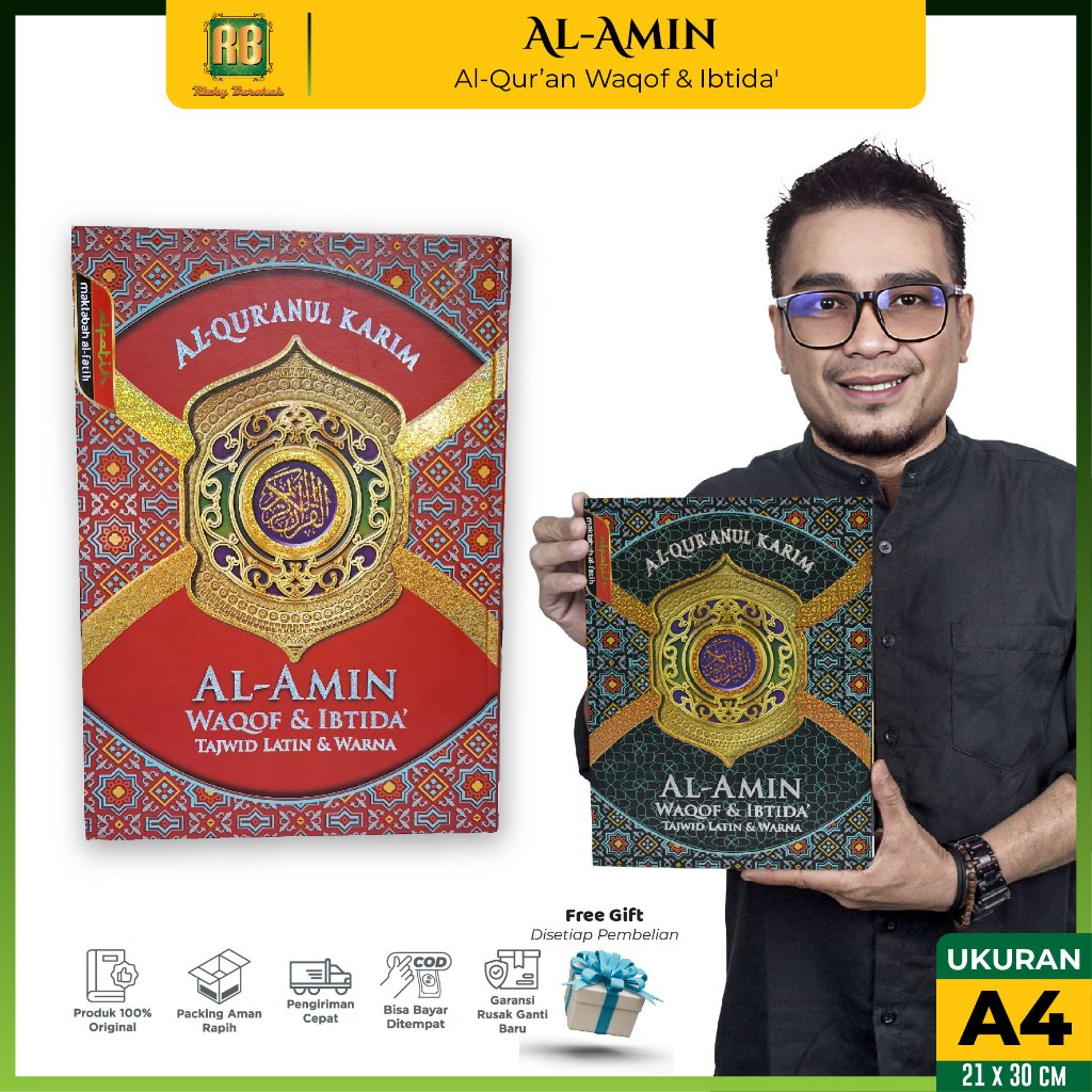 Al Quran Al Amin Waqof & Ibtida Tajwid Warna A4 Non Terjemah Ukuran Besar Ayat Pojok 15 Baris