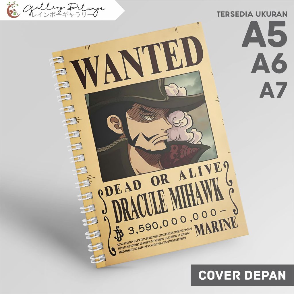 

Notebook Spiral A5 A6 A7 Japan Anime One Piece dracule mihawk bounty Mihawk Bounty