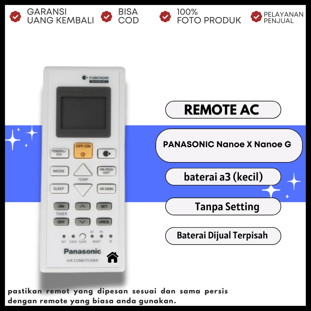 Remot Remote AC Panasoni Nanoe X Nanoe G New CS-PN5WJK CS-PN9WJK