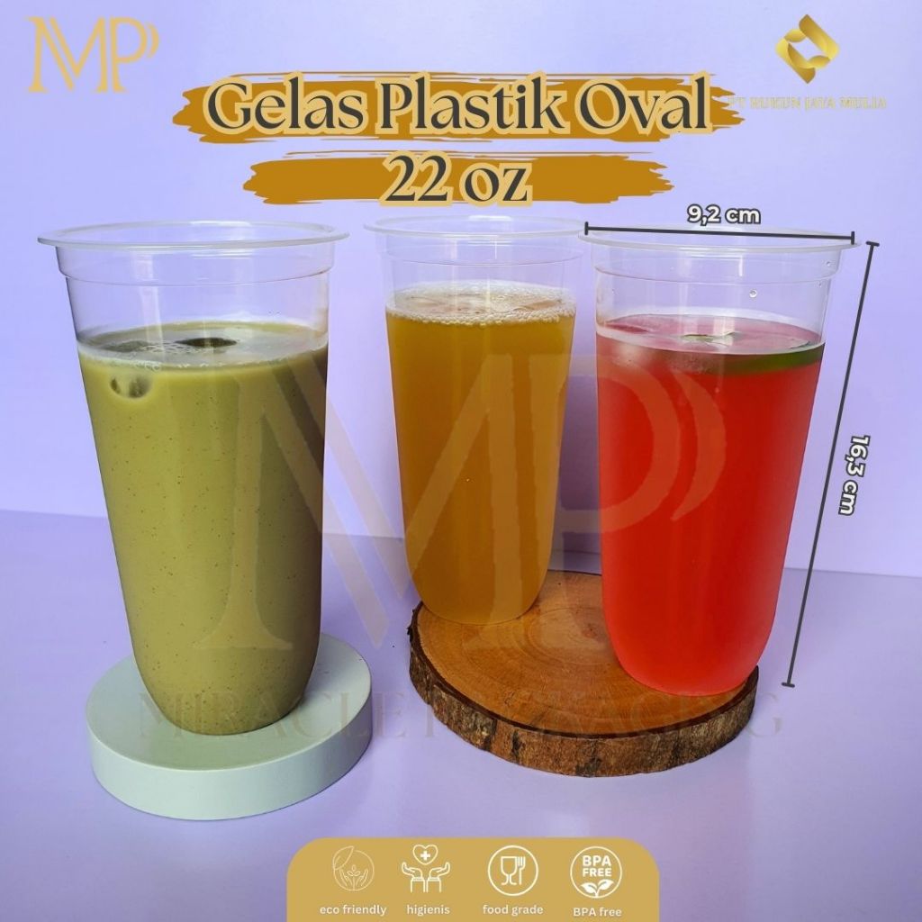 Gelas Oval 22oz 7gr RJM / Gelas Cup Oval 22oz Bulat Tebal / Cup U Oval / Gelas Oval PP + Tutup 50 pc