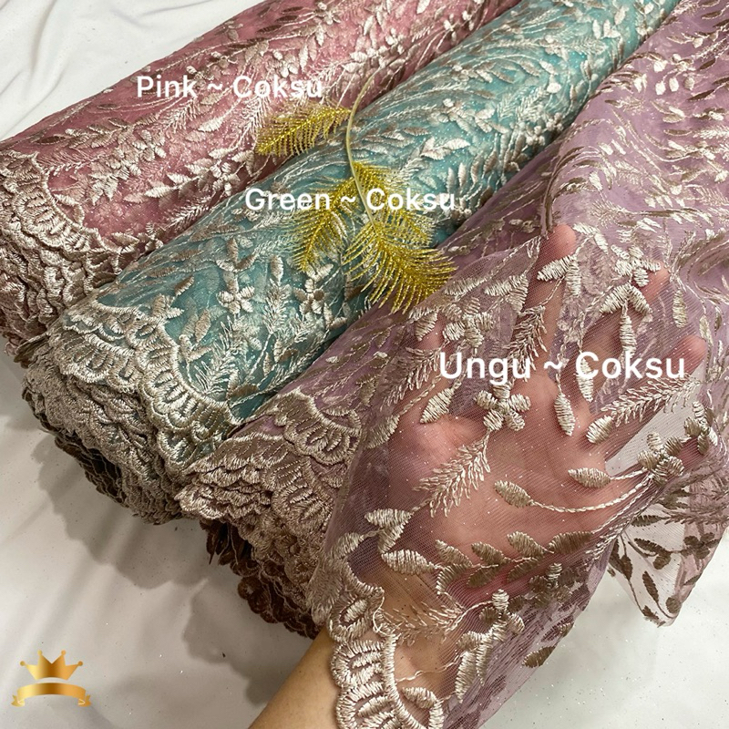 Kain Tile Bordir Glitter Motif Dania Gliter Meteran Tulle Premium Mewah {BISA BELI ROL}