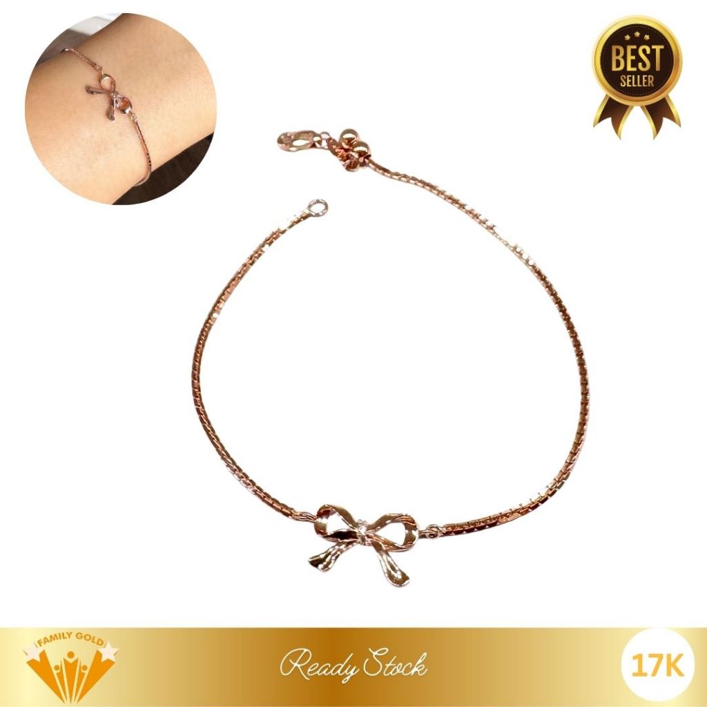 Gelang Emas Kadar 17K Model Italy Ribbon Serut Adjustable Family Gold