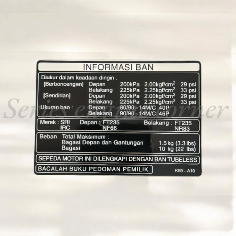 stiker tekanan ban beat vario 125 150 esp matic original stiker dashboard